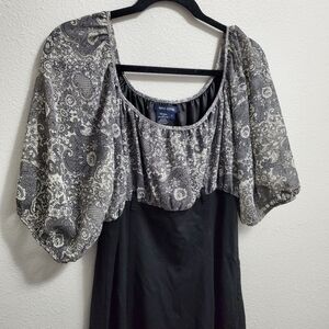 Max Edition Black Gray Puff Sleeve Dress Size Large NWT Flowy Mini